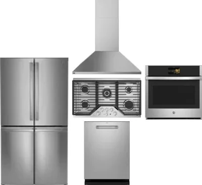 5 Piece Package Includes Refrigerator, Cooktop, Wall Oven, Hood And Dishwasher